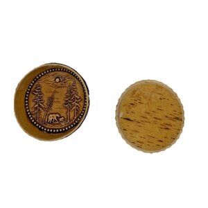 Vintage 2.5" Carved Russian Wood Birch Bark Round Trinket Box Siberia? Retro Art